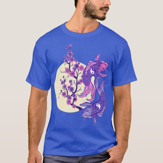 YIN YANG KOI FISH MET CHERRY BLOSSOM T-SHIRT (Voorkant)
