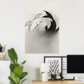 Yin Yang Koi Fish – Minimal Black & White Poster (Thuiskantoor)