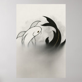 Yin Yang Koi Fish – Minimal Black & White Poster