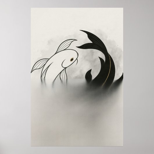 Yin Yang Koi Fish – Minimal Black & White Poster (Voorkant)