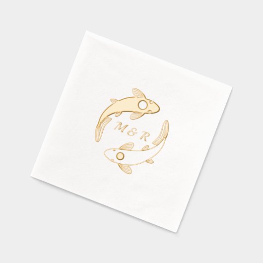 Yin-Yang Koi Fish Pair Monogram Initiaal Huwelijk Folie Servetten (Links)