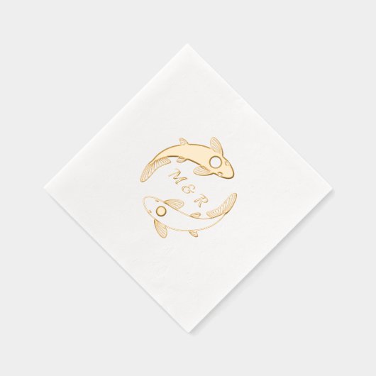 Yin-Yang Koi Fish Pair Monogram Initiaal Huwelijk Folie Servetten (Rechts)
