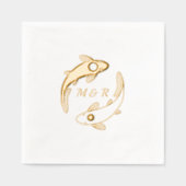 Yin-Yang Koi Fish Pair Monogram Initiaal Huwelijk Folie Servetten (Voorkant)