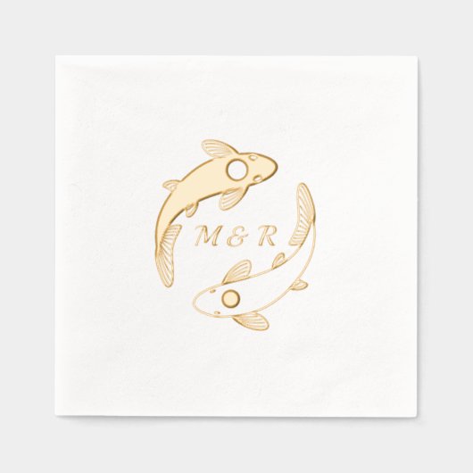 Yin-Yang Koi Fish Pair Monogram Initiaal Huwelijk Folie Servetten (Voorkant)