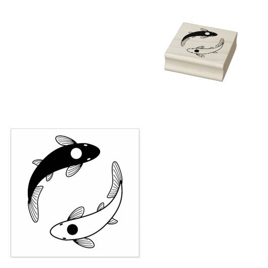 Yin-Yang Koi Fish Pair Rubberstempel (Gestempeld)