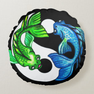 Yin-Yang Koi Fish pillow Rond Kussen