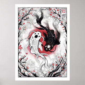 Yin yang koi viert japans poster