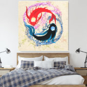 yin yang koi vis japanese kunststijl balans canvas afdruk (Insitu (Slaapkamer))