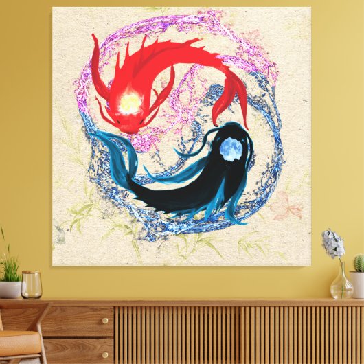 yin yang koi vis japanese kunststijl balans canvas afdruk (Insitu (Woonkamer))