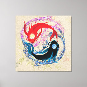 yin yang koi vis japanese kunststijl balans canvas afdruk