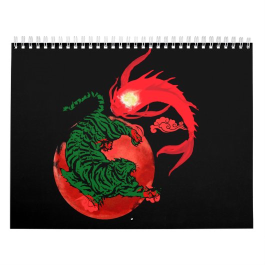 yin yang koi vis japanese kunststijl balans kalender (Hoes)