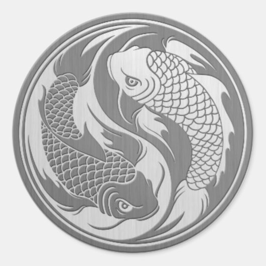 Yin Yang Koi Vis met Roestvrij staaleffect Ronde Sticker (Voorkant)