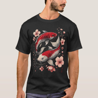 Yin Yang Koi Vis Sakura Japanse Bloemmotief T-shirt