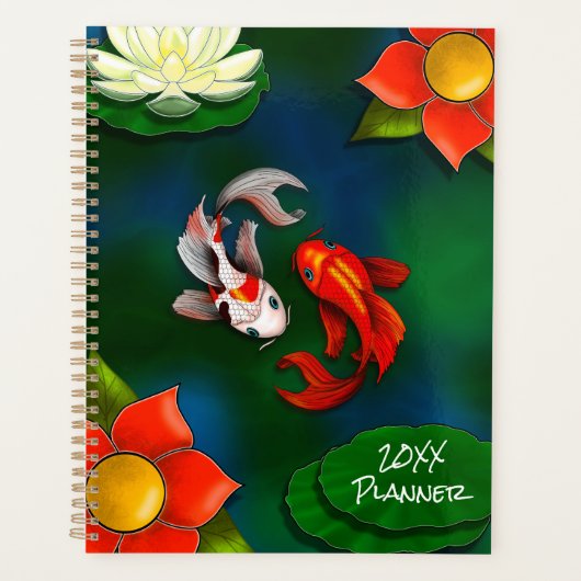 Yin Yang Koi Vis Wit Lotus Vijver Planner (Voorkant)