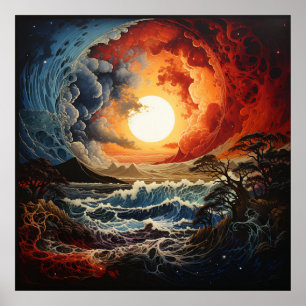 Yin Yang Landschapsgolven Poster