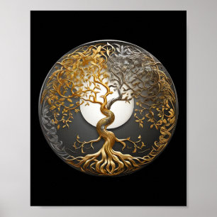 Yin Yang Levensboom Boeddhistische Taoïstische Sym Poster
