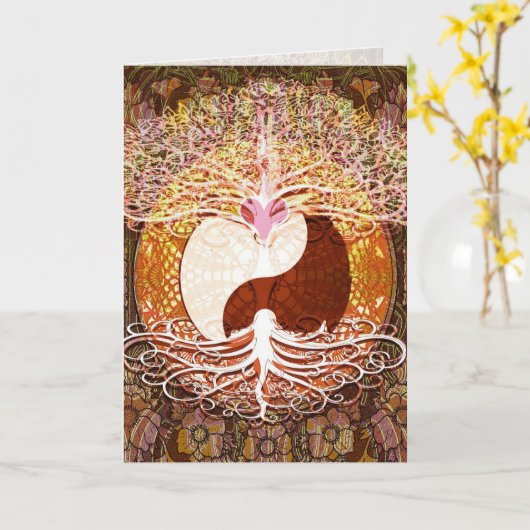 Yin Yang Levensboom Grafische Kunst Kaart (Gele Bloem)