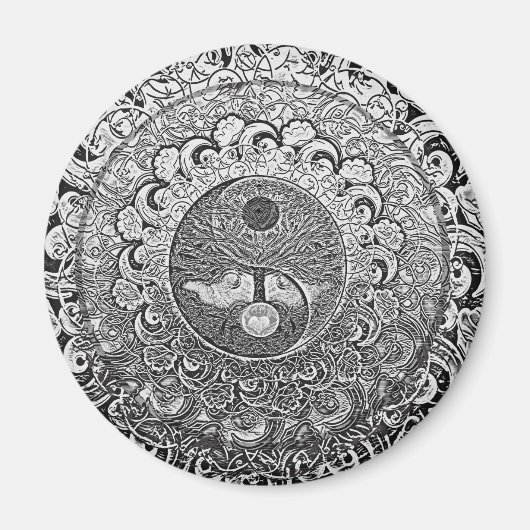 Yin Yang Levensboom in Zilveren Kleuren Magneet (Voorkant)