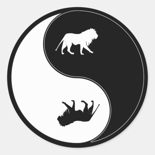 Yin Yang Lion Ronde Sticker (Voorkant)
