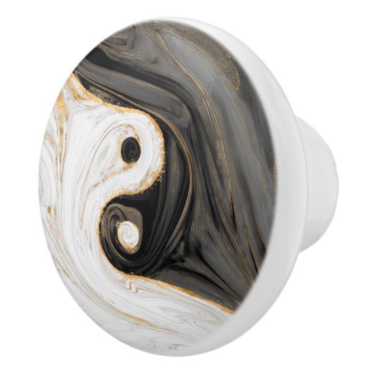 Yin Yang Liquid Marble Keramische Knop (Rechts)