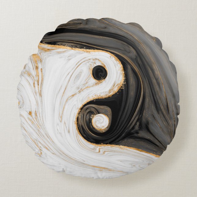 Yin Yang Liquid Marble Rond Kussen (Voorkant)