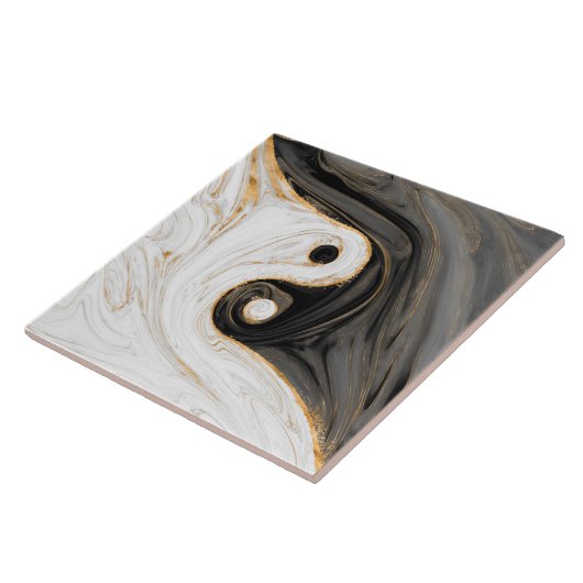 Yin Yang Liquid Marble Tegeltje (Zijkant)