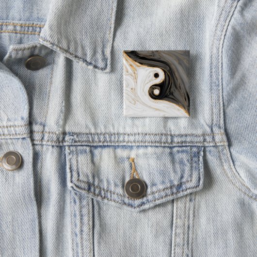 Yin Yang Liquid Marble Vierkante Button 5,1 Cm (In situ)