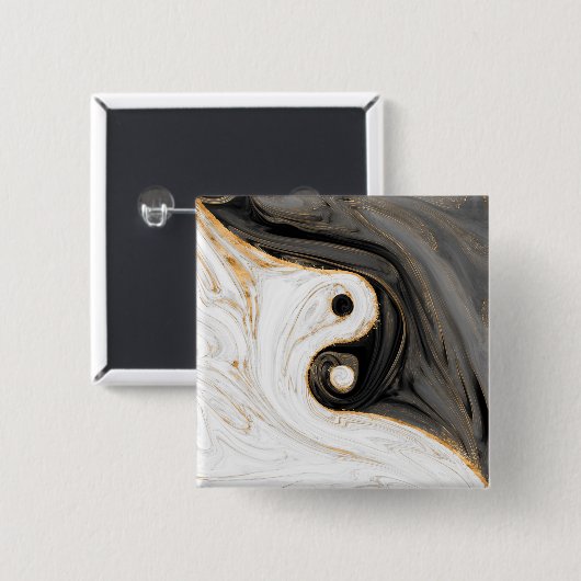Yin Yang Liquid Marble Vierkante Button 5,1 Cm (Voorkant /achterkant)