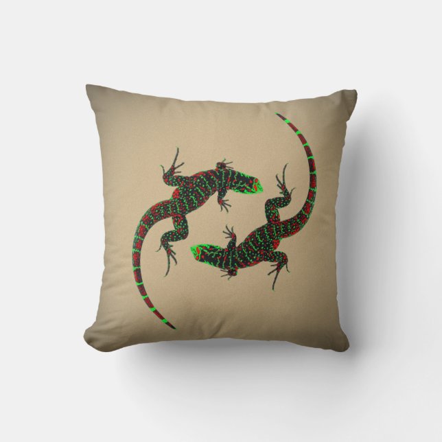 Yin Yang Lizards Brown Kussen (Voorkant)