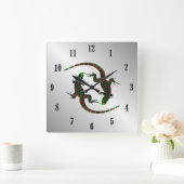 Yin Yang Lizards Silver Black Numbers Vierkante Klok (Huis)