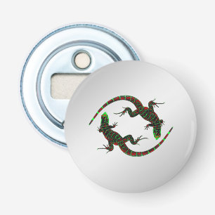 Yin Yang Lizards Silver Button Flesopener