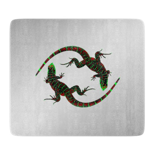 Yin Yang Lizards Silver Snijplank (Voorkant)