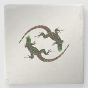 Yin Yang Lizards Silver Stenen Onderzetter