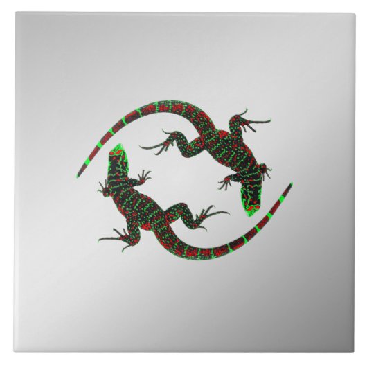 Yin Yang Lizards Silver Tegeltje (Voorkant)