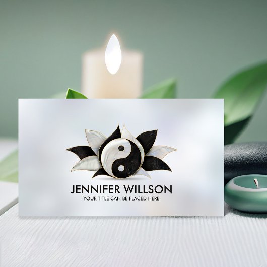 Yin Yang Lotus flower - parels en zwarte marmer Visitekaartje