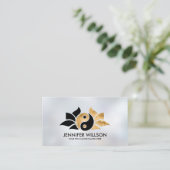 Yin Yang Lotus flower - zwart en goud Visitekaartje (Staand voorkant)