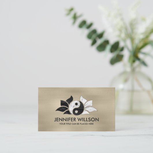 Yin Yang Lotus flower - Zwarte en witte marmer Visitekaartje (Staand voorkant)