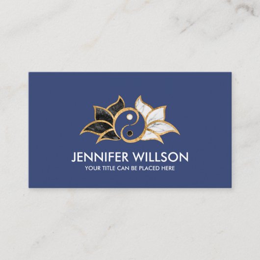 Yin Yang Lotus flower Zwarte witte marmer en goud Visitekaartje (Voorkant)