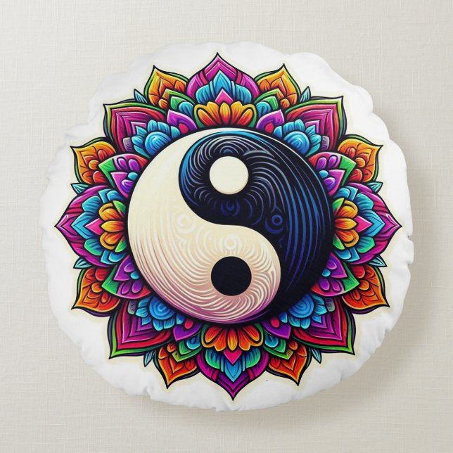 Yin Yang mandala design kussen (Voorkant)