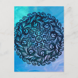 Yin Yang Mandala Natuur Floral Flower Mandalas Briefkaart