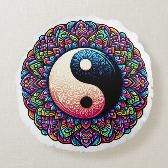 Yin Yang Mandala ontwerp Rond Kussen (Voorkant)