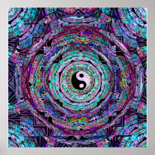 Yin Yang Mandala Paars Poster