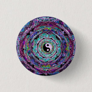 Yin Yang Mandala Paars Ronde Button 3,2 Cm