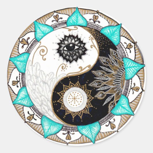 Yin Yang Mandala Ronde Sticker (Voorkant)