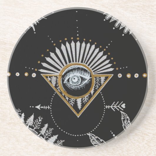 Yin Yang Mandala Zandsteen Onderzetter (Voorkant)