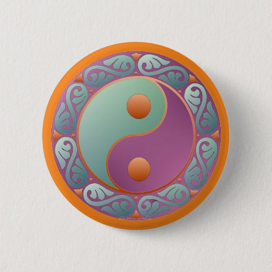Yin Yang Medaillon Paars Turquoise Ronde Button 5,7 Cm (Voorkant)