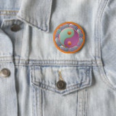 Yin Yang Medaillon Paars Turquoise Ronde Button 5,7 Cm (In situ)