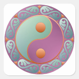 Yin Yang Medaillon Paars Turquoise Vierkante Sticker