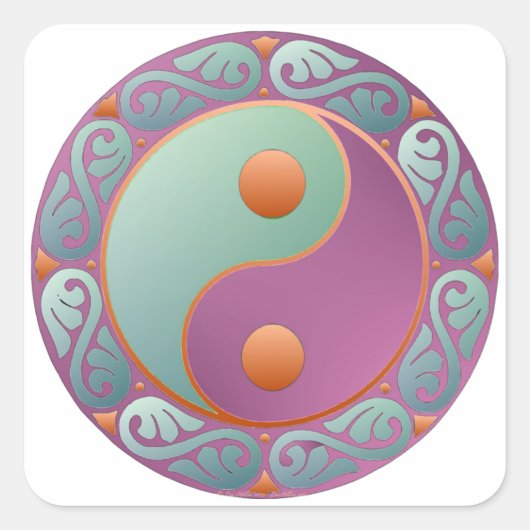 Yin Yang Medaillon Paars Turquoise Vierkante Sticker (Voorkant)