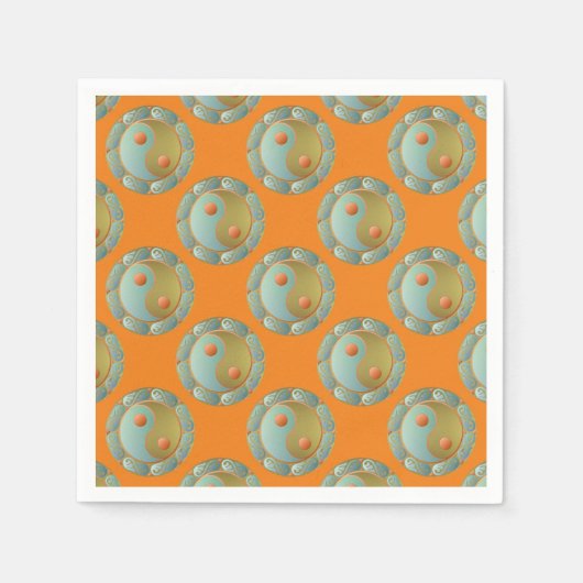 Yin Yang Medallion Gold Turquoise Servetten (Voorkant)